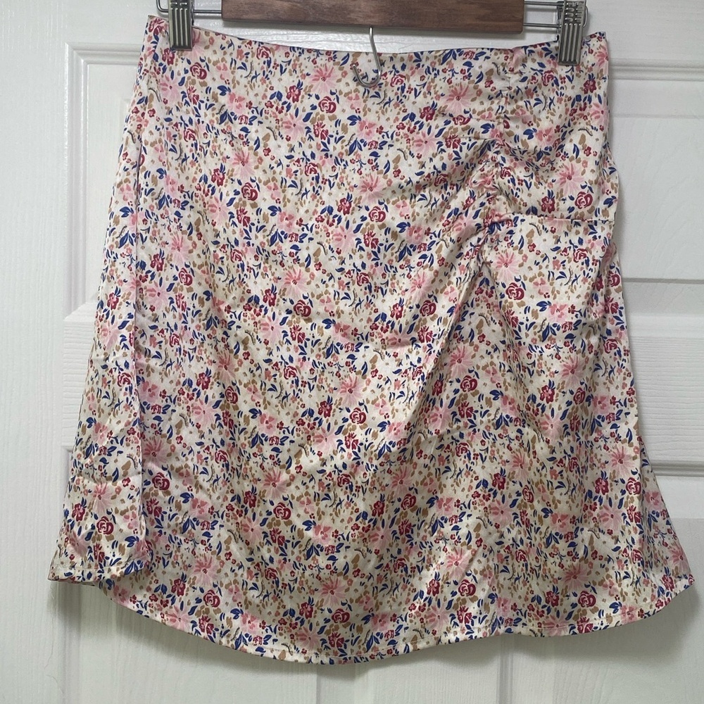 japna mini skater skirt floral women’s satin rose soft double lined medium M - Picture 3 of 7